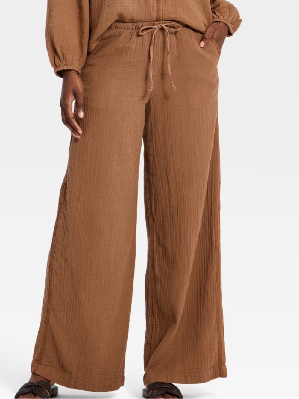 Universal Thread Women's Mid-Rise Drawstring Wide Leg Pull-On Pants Brown XL
